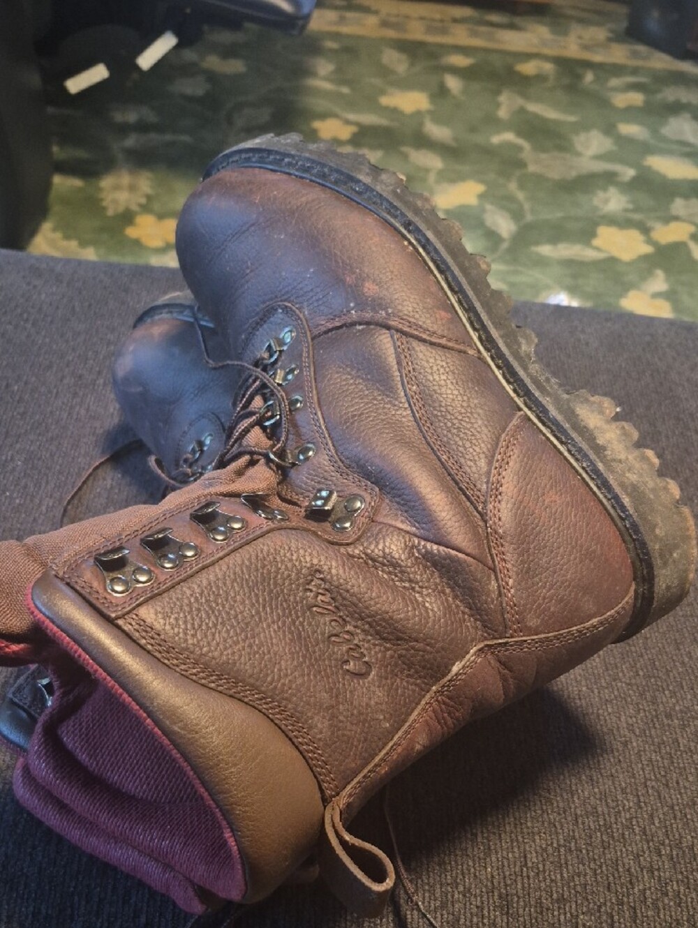 Cabela's Brown Leather Work Boots with Red Interior - Picture 3 of 6